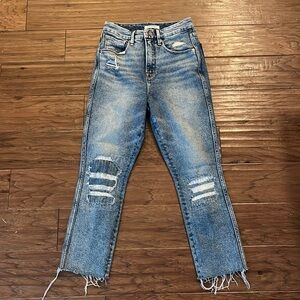 Good American Good Curve High Rise Raw Hem Distressed Skinny Jeans Size 2/26